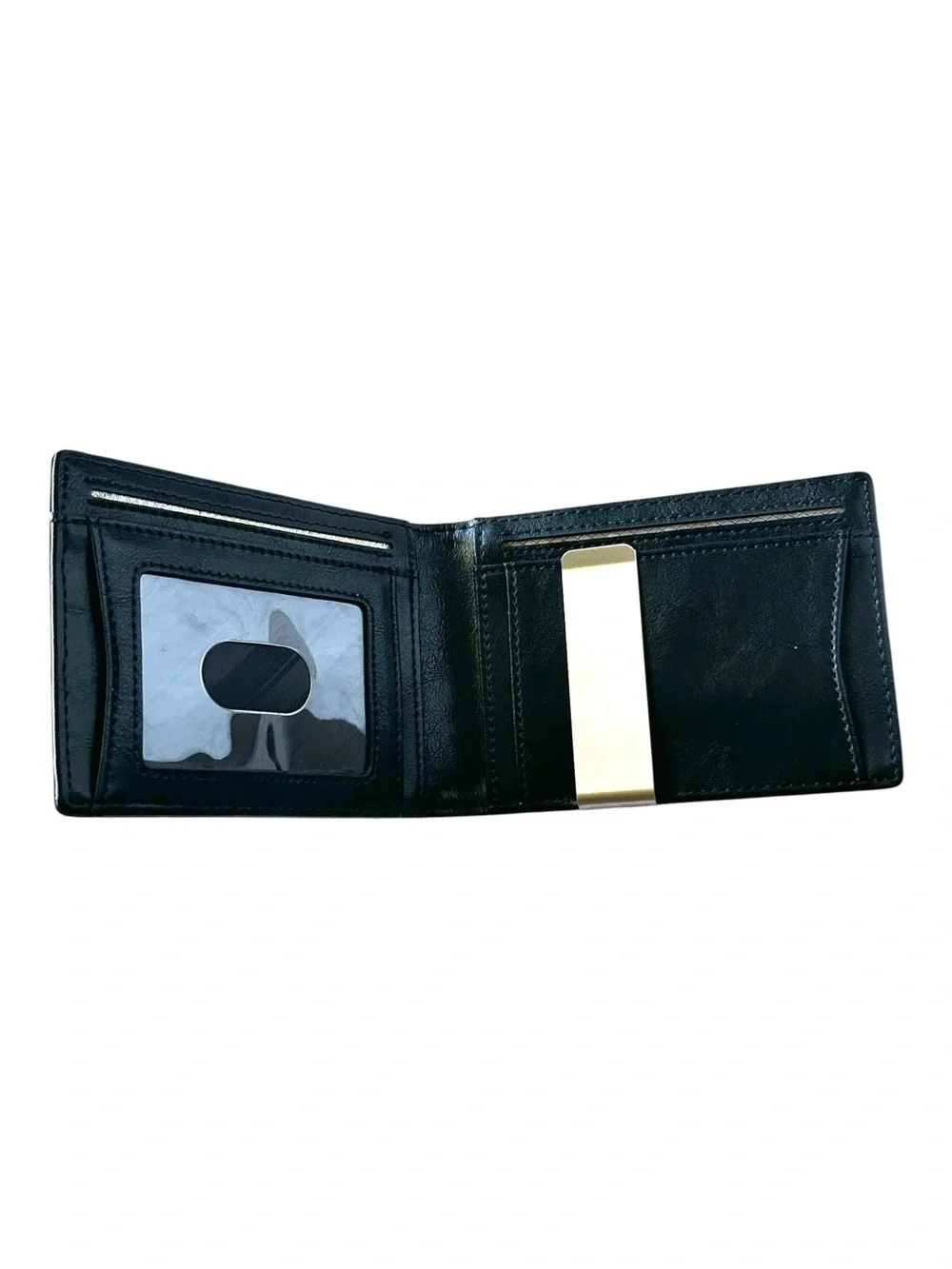 Slim Black Leather Money Clip Card Wallet - Minimal Men's Accessory